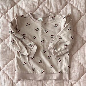 H&M Light Pink Cherry Patterned Toddler 2T Sweatshirt with Ruffle Detail